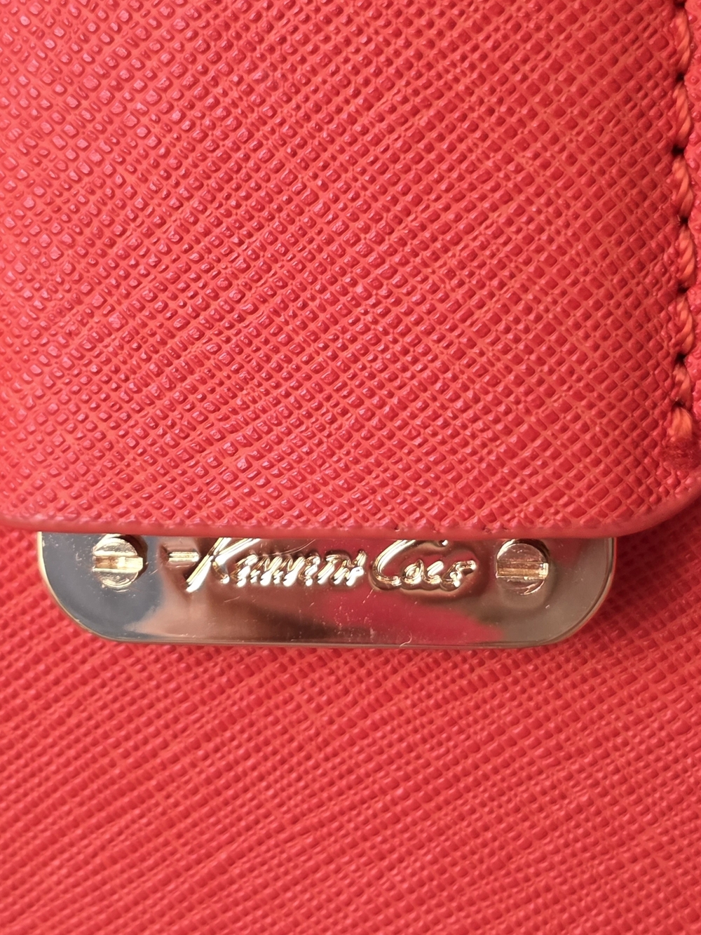 π§‘ Kenneth Cole Coral Orange Top Handle Gold Studded Tote Bag Detachable Strap - Picture 10 of 13